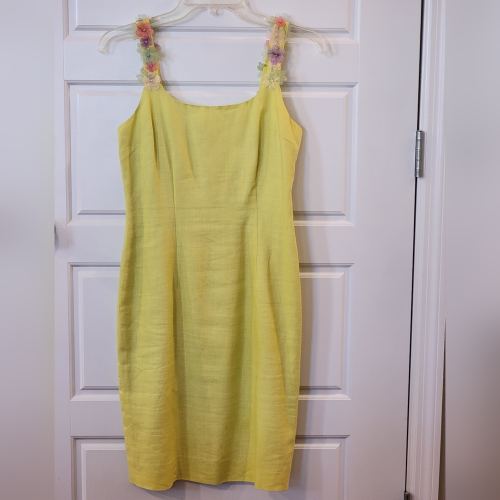 Vintage Althuser Linen-Blend Yellow Floral Strap Sundress 100% Linen Size 2 - Picture 7 of 16